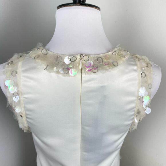 PINKO Ivory Iridescent Sequin Sleeveless Mini Shift Dress Size 6 $784 Cocktail - Picture 8 of 16
